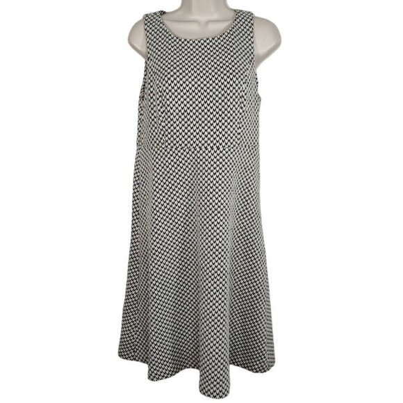 Ann Taylor Loft White Black A-line Dress Women Size 8 Sleeveless Work Career - Picture 1 of 6